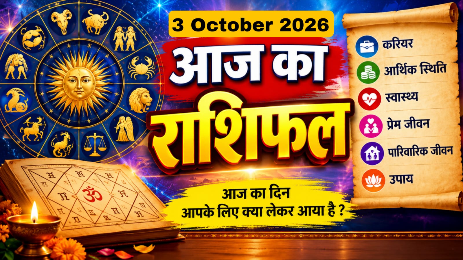 आज का राशिफल दिनांक 3 अक्टूबर 2026 दिन शनिवार