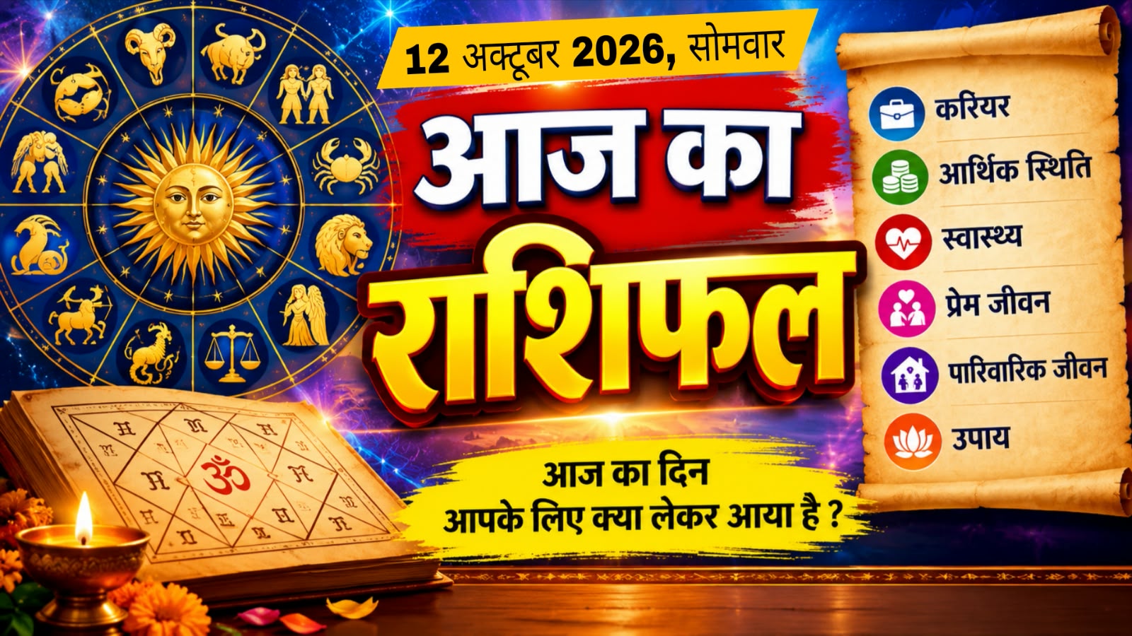 आज का राशिफल, दिनांक - 12 अक्टूबर 2026, दिन - सोमवार