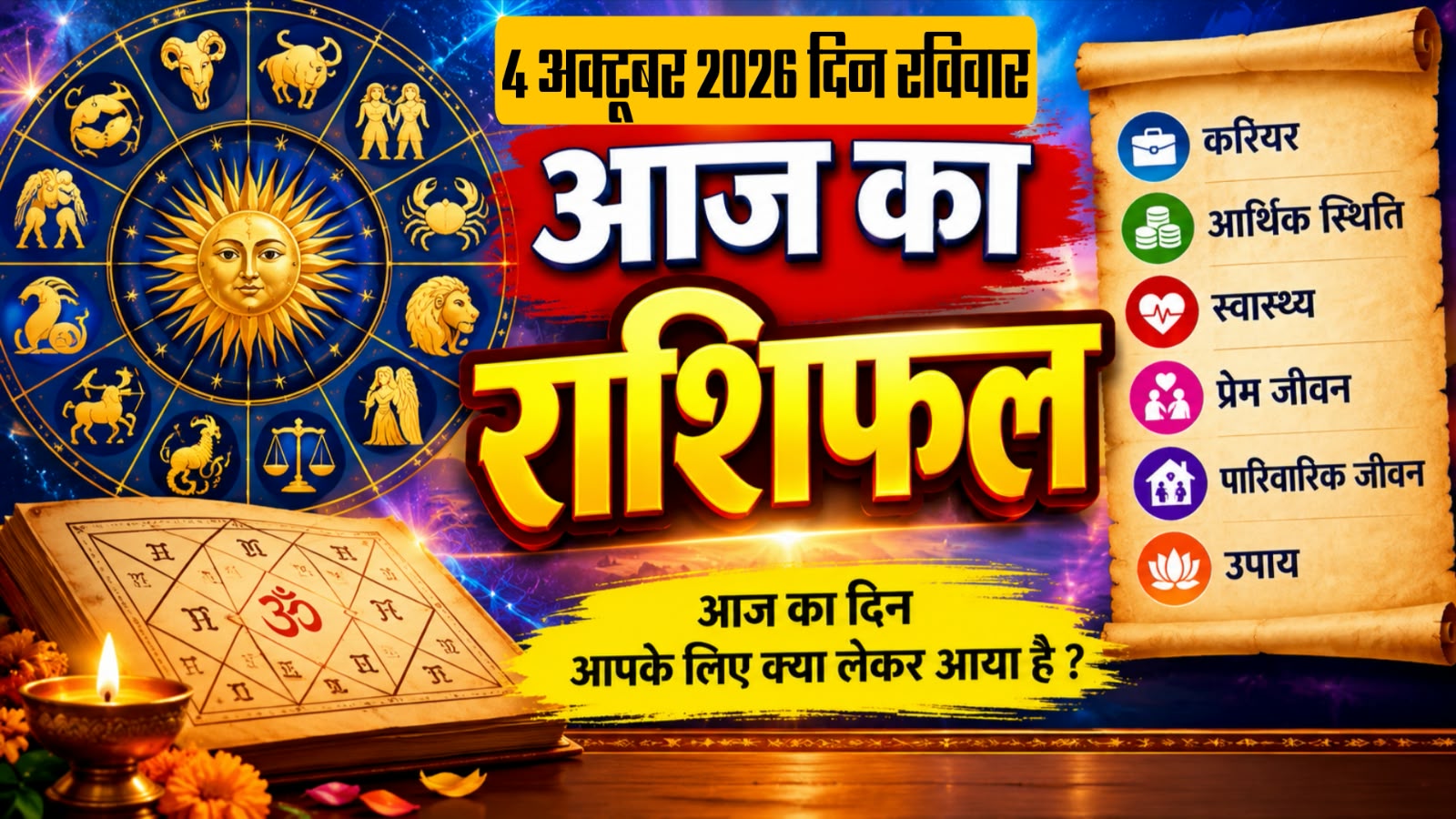 आज का राशिफल, 4 अक्टूबर 2026, दिन रविवार