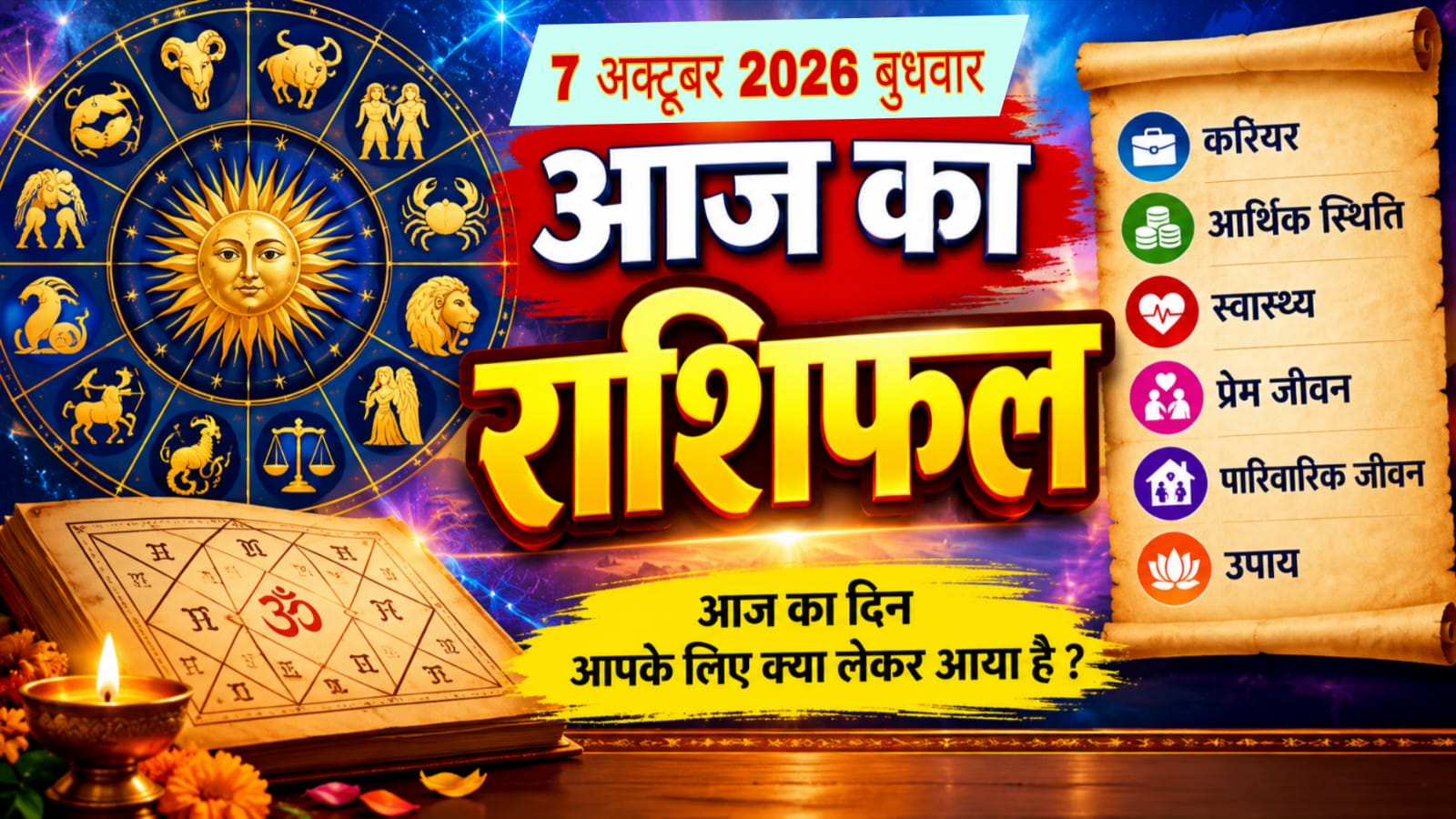 आज का राशिफल, 07 अक्टूबर 2026, दिन - बुधवार