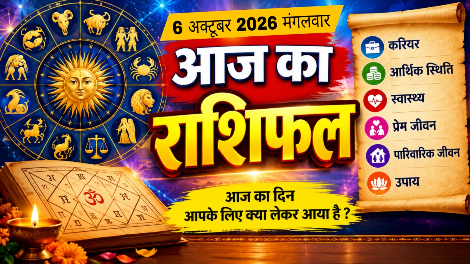 आज का राशिफल, दिनांक - 06 अक्टूबर 2026, दिन - मंगलवार, विक्रम संवत् - 2083