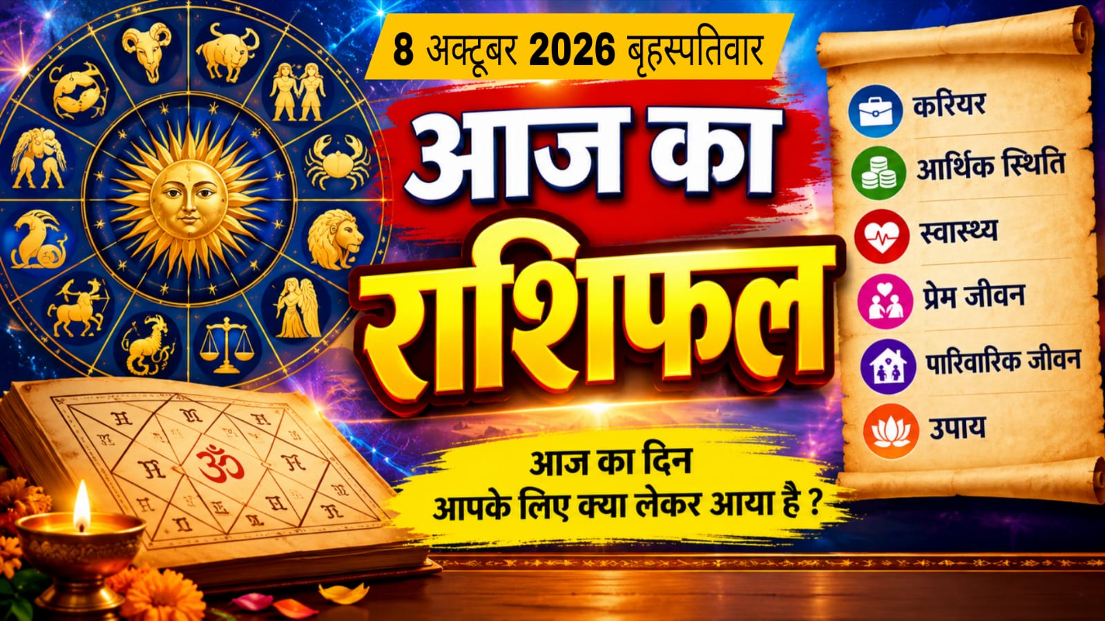 आज का राशिफल, दिनांक - 08 अक्टूबर 2026, दिन - गुरुवार