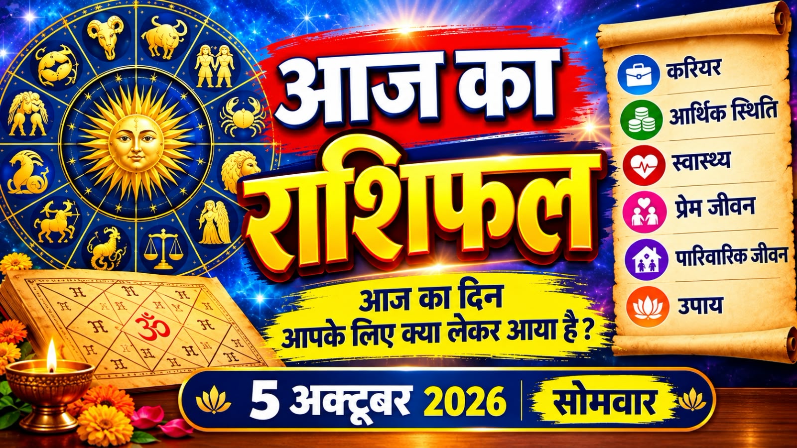 आज का राशिफल, दिनांक- 05 अक्टूबर 2026, दिन - सोमवार